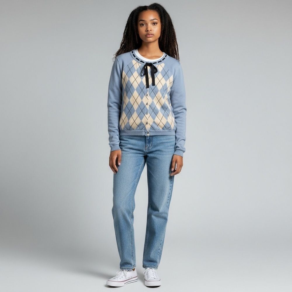 Vintage Moschino Light Blue Argyle Cardigan